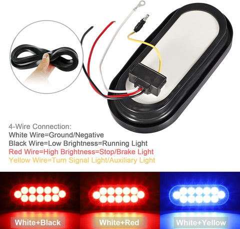Image of Partsam 2Pcs 6.7 Inch Oval Red Stop Turn Tail Lights and Blue Auxiliary Lights Kit 12 Diodes w/Rubber Grommets & 3-Prong Wire Pigtails Red/Blue Oval Led Truck Trailer Tail Lights and Auxiliary Lights