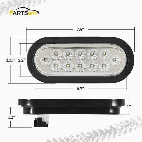 Image of Partsam 2Pcs 6.7 Inch Oval Red Stop Turn Tail Lights and White Backup Lights Kit 12 Diodes w/Rubber Grommets & 3-Prong Wire Pigtails, Red/White Oval Led Truck Trailer Tail Lights and Reverse Lights