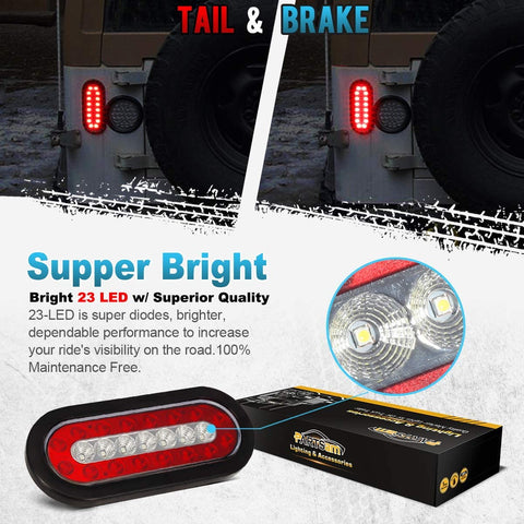 Image of Partsam 2Pcs 6.3" inch Oval Truck Trailer Led Tail Stop Brake Lights Taillights Running Red and White Backup Reverse Lights, Sealed 6.3 inch Oval led Trailer Tail Lights w reflectors Flush Mount