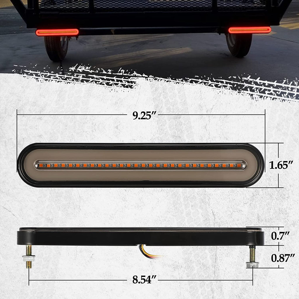 Partsam 1 Pair 9.5 inch Halo Neon Led Truck Trailer Tail Light Bar 100 LED 2835 SMD Amber Red Stop Flowing Turn Signal Brake Rear Tail Light Trailer Truck Smoke Lens