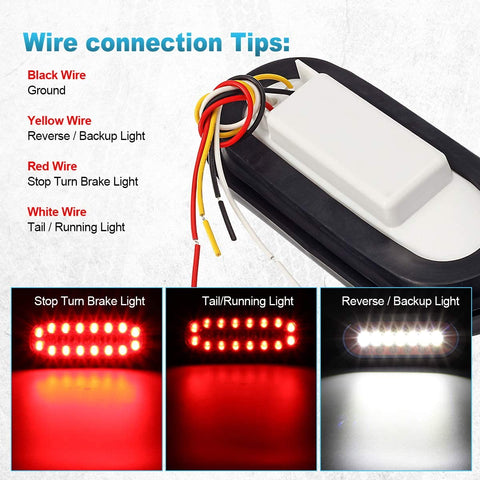 Image of Partsam 2Pcs 6.3" inch Oval Truck Trailer Led Tail Stop Brake Lights Taillights Running Red and White Backup Reverse Lights, Sealed 6.3 inch Oval led Trailer Tail Lights w reflectors Flush Mount