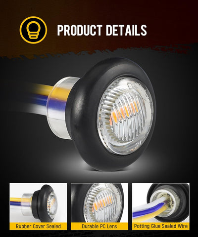 Image of Partsam 10Pcs Dual Color 3/4" Round LED Marker Light Amber to White Auxiliary Light Side Marker Clearance Light Turn Signal Running Lights with Bullet Plug for Trailer Truck Pickup Camper RV