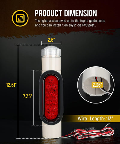 Image of Partsam 2pcs Boat Trailer Guide on Post Pipe Light Set, IP67 Waterproof Boat Trailer Guide Pole Lights, Boat Trailer Turn Signal Brake Tail Lights 12V