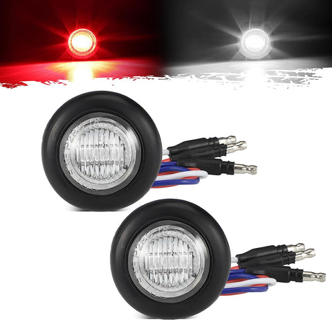 Image of Partsam 2Pcs 0.75" Round LED Marker Light Dual Color Red to White Side Marker Clearance Light Indicators with Bullet Connector for Trailer Truck Pickup Camper RV