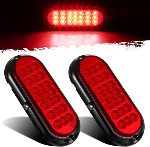 Image of Partsam 2Pcs Oval 6-1/2" Red Led Trailer Tail Lights 21LED Surface Mount LED Brake Stop Turn Tail Light Trailer Truck RV Sealed Faceted Trailer Taillights w Red Reflector Flange Mount