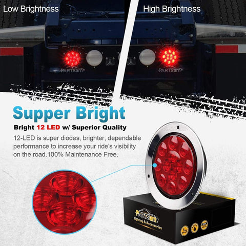 Image of Partsam 8Pcs 4 Inch Round Led Stop Turn Tail Lights