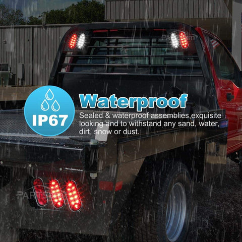 Image of Partsam 2Pcs Oval 6-1/2" Red Led Trailer Tail Lights 21LED Surface Mount LED Brake Stop Turn Tail Light Trailer Truck RV Sealed Faceted Trailer Taillights w Red Reflector Flange Mount