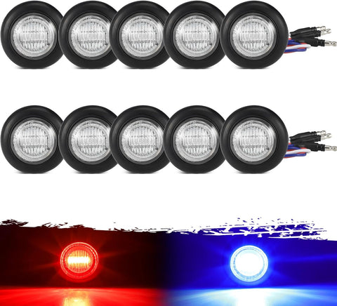 Image of Partsam 10Pcs Dual Revolution 3/4" Round LED Marker Light Red to Blue Auxiliary Light Side Marker Clearance Light Indicators with Bullet Connector for Trailer Truck Pickup Camper RV