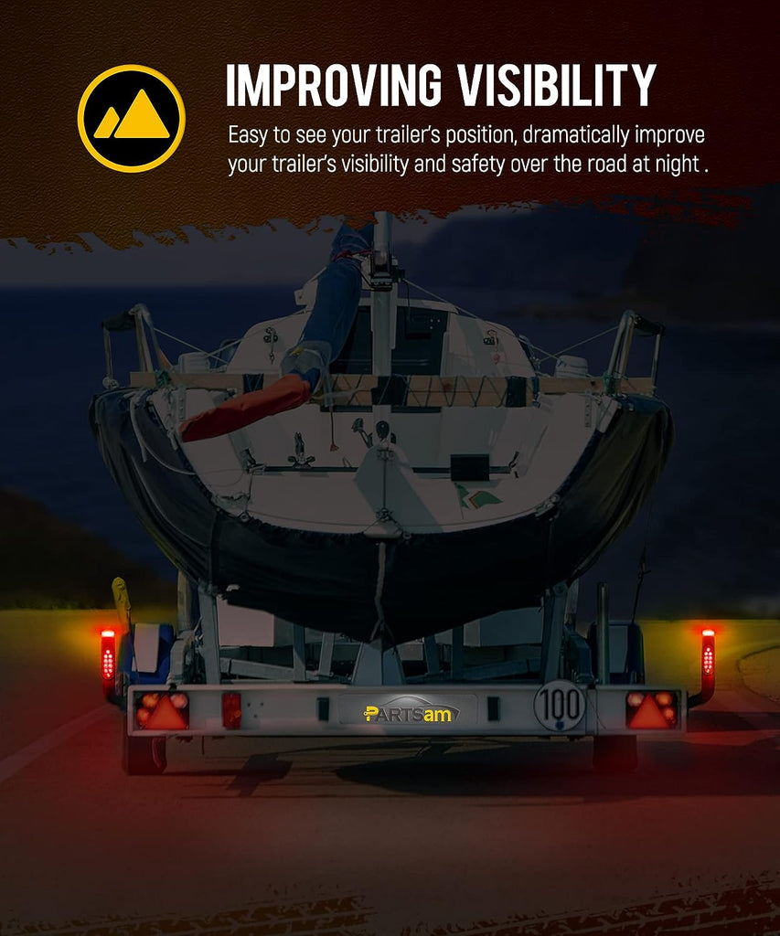 Partsam 2pcs Boat Trailer Guide on Post Pipe Light Set, IP67 Waterproof Boat Trailer Guide Pole Lights, Boat Trailer Turn Signal Brake Tail Lights 12V