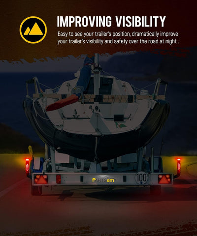 Image of Partsam 2pcs Boat Trailer Guide on Post Pipe Light Set, IP67 Waterproof Boat Trailer Guide Pole Lights, Boat Trailer Turn Signal Brake Tail Lights 12V