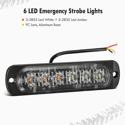 Image of Partsam 10pcs LED Emergency Strobe Lights, Amber White 6LED Warning Flashing Light Lamps, Caution Construction Hazard Light for Truck Car Vehicle Van Off Road ATV SUV, Surface Mount,12V