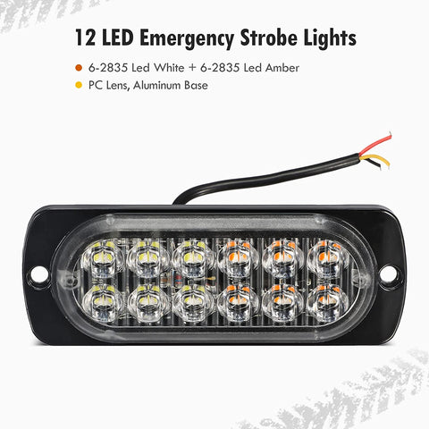 Image of Partsam 10pcs Emergency Strobe Light Lamps Surface Mount Warning Flashing Light 12LED 6 Amber 6 White Beacon Hazard Lights for Car Truck Van Off-Road Vehicle ATV SUV