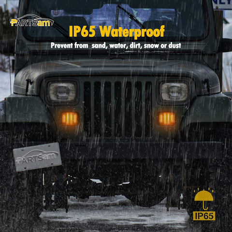 Image of Partsam 2Pcs Front Turn Signal Lights Lamps Assembly Amber 24LED Signal Light w/White DRL Compatible with Wrangler YJ 1987-1993 with 3157 Plug, Smoke Lens