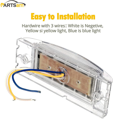 Image of Partsam 2Pcs 6 Inch LED Marker Light Rectangle 10 LED Trailer Lights Clearance Light Dual Revolution Amber Marker to Blue Auxiliary Light, Clear Lens, Sealed Waterproof