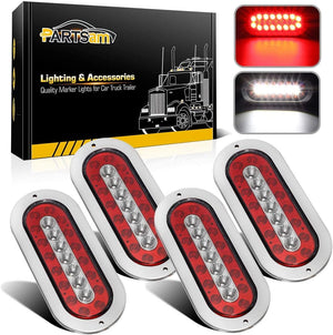 Partsam 4Pcs 6.5" Inch Oval Led Trailer Lights Red White 23 LED Flange Mount Taillights Red Stop Brake Tail Running Lights White Backup and Reverse Lights for RV Trucks Sealed with Reflectors