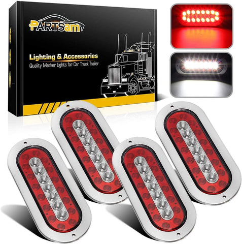 Image of Partsam 4Pcs 6.5" Inch Oval Led Trailer Lights Red White 23 LED Flange Mount Taillights Red Stop Brake Tail Running Lights White Backup and Reverse Lights for RV Trucks Sealed with Reflectors