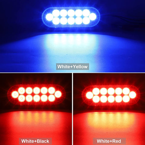 Image of Partsam 2Pcs 6.7 Inch Oval Red Stop Turn Tail Lights and Blue Auxiliary Lights Kit 12 Diodes w/Rubber Grommets & 3-Prong Wire Pigtails Red/Blue Oval Led Truck Trailer Tail Lights and Auxiliary Lights