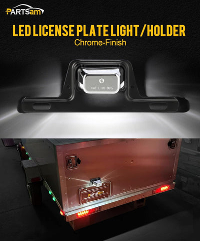 Image of Partsam LED License Plate Light Chrome Waterproof 12V DC License Tag Light with Holder Drainage Hole Steel Bracket Mount ABS Housing AS Lens for Trailer Truck Pickup UTV ATV RV Boat 12V DOT Compliant