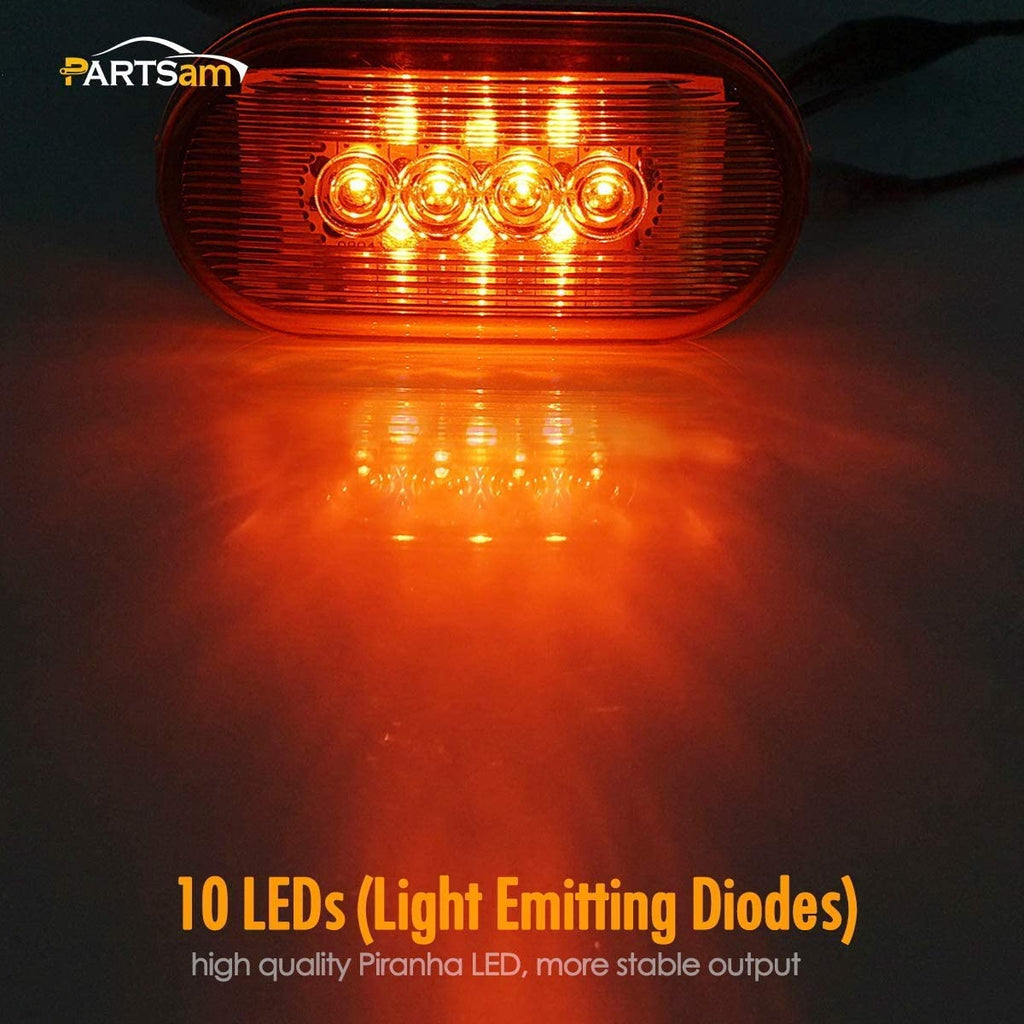 Partsam 4pcs Amber 10LED Side Marker Clearance Light for Trailer Truck RV Camper, 4 inch, 4x2 Rectangular Rectangle Led Lights Identification Lights 12V