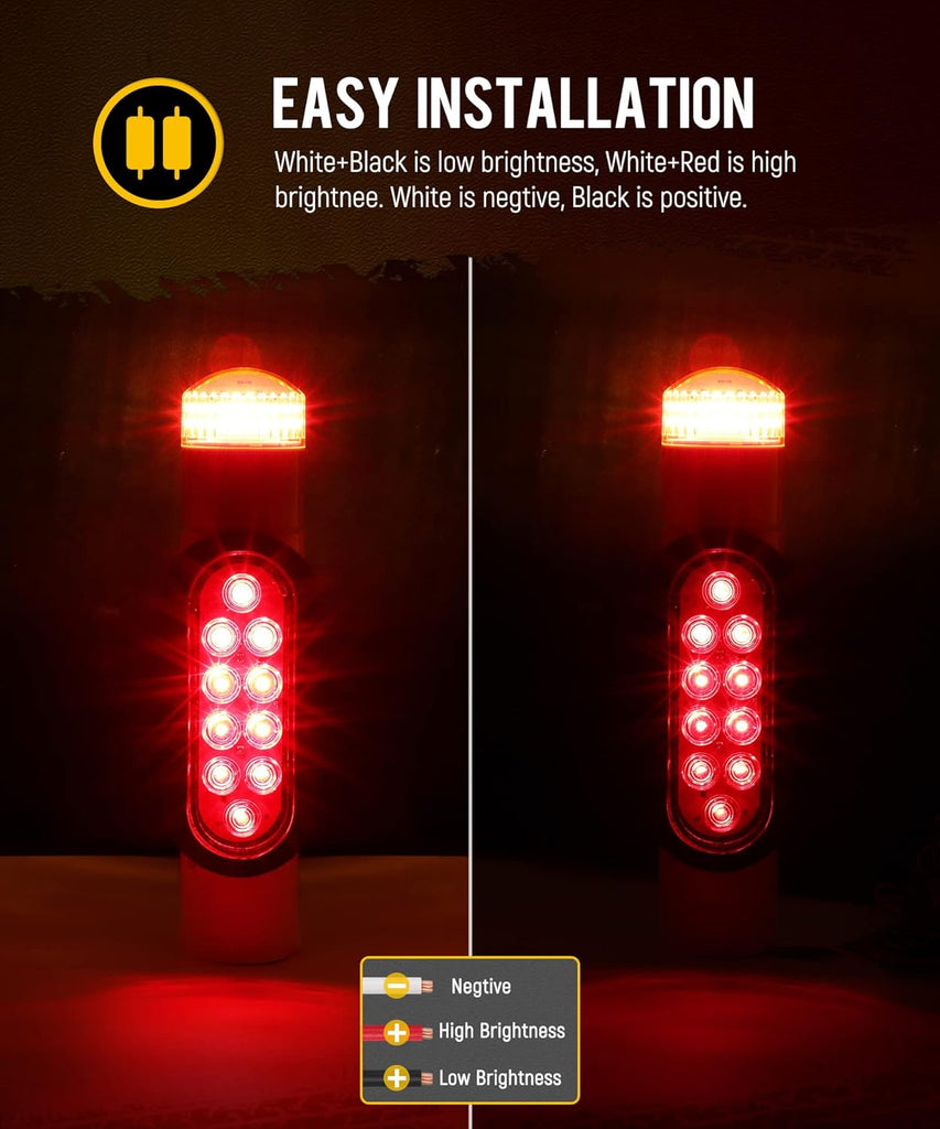 Partsam 2pcs Boat Trailer Guide on Post Pipe Light Set, IP67 Waterproof Boat Trailer Guide Pole Lights, Boat Trailer Turn Signal Brake Tail Lights 12V