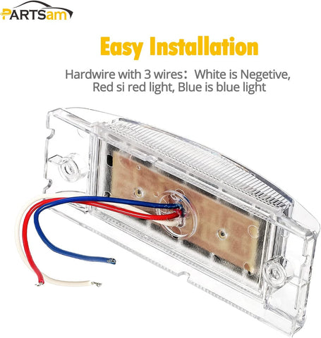 Image of Partsam 2Pcs 6 Inch LED Marker Light Rectangle 10 LED Trailer Lights Clearance Light Dual Revolution Red Marker to Blue Auxiliary Light, Clear Lens, Sealed Waterproof