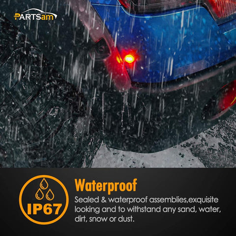 Image of Partsam 5pcs 3/4" Led Side Marker and Clearance Trailer Lights Air Dam Lights 3 wires Red 3 LED Sealed Auxiliary Stop Brake Tail Turn Signal lights Hardwired with Rubber Grommets