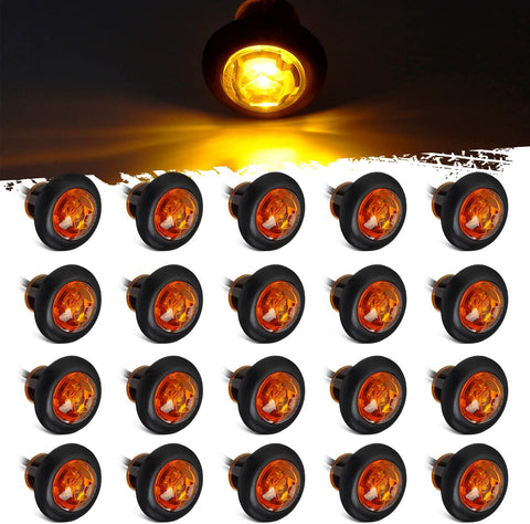 Image of Partsam 20x Amber Side Marker Light Clearance Light LED Amber with Plug, Sealed Mini Round 3/4" Inch Trailer Truck Led Marker Lights w Rubber Grommet Hot Spot