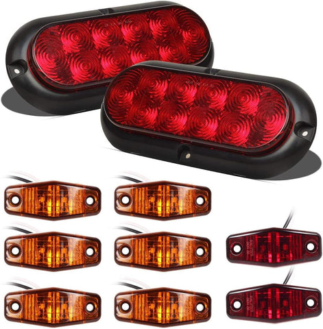 Image of Partsam 12V Led Trailer Lights Waterproof, 2Pcs 6 Inch Oval Led Trailer Tail Lights Stop Turn Brake Tail Lights, 8x Mini Oval Led Marker Clearance Lights Utility boat RV Camper cargo dump Trailer