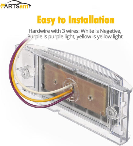 Image of Partsam 2Pcs 6 Inch LED Marker Light Rectangle 10 LED Trailer Lights Clearance Light Dual Revolution Amber Marker to Purple Auxiliary Light, Clear Lens, Sealed Waterproof