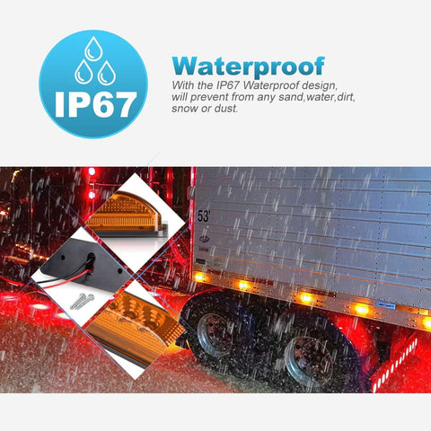 Image of Partsam 10Pcs 3.9" Thin line Trailer Led Side Marker and Clearance Lights 3LED with Reflectors Submersible Sealed 12V Surface Mount for Truck Trailer Boats, Rectangular LED trailer light (5Amber+5Red)