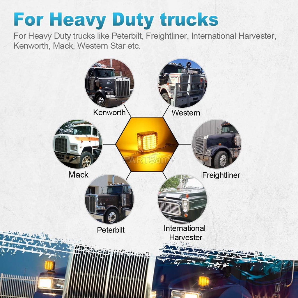 Partsam LED Pedestal Lights Amber/Amber Double Face 39 LED Turn Signal Lights Stud Mount Fender Lights Side Marker Lights for Heavy Truck Trailer Freightliner Peterbilt Kenworth Mack Western Star