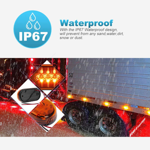 Image of Partsam 12x 4 Inch Oblong Led Marker Lights 10 Diodes Black Base 4" Rectangular Rectangle LED Trailer Clearance and Side Marker Lights Truck Trailer RV Camper Motorhome Light Lamps 12V (5Amber+7Red)