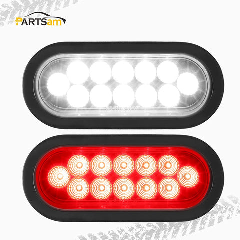 Image of Partsam 2Pcs 6.7 Inch Oval Red Stop Turn Tail Lights and White Backup Lights Kit 12 Diodes w/Rubber Grommets & 3-Prong Wire Pigtails, Red/White Oval Led Truck Trailer Tail Lights and Reverse Lights