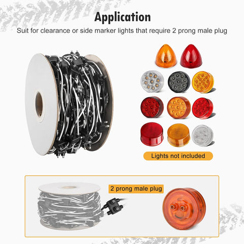 Image of Partsam Double Male Bullet Plugs 2 Prong Continuous Wire Harness Roll for Side Clearance Marker Light,150 Male Plugs, 6" Lead Between Plugs