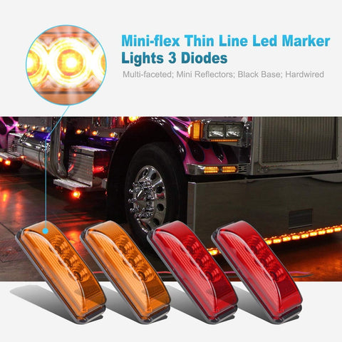 Image of Partsam 10Pcs 3.9" Thin line Trailer Led Side Marker and Clearance Lights 3LED with Reflectors Submersible Sealed 12V Surface Mount for Truck Trailer Boats, Rectangular LED trailer light (5Amber+5Red)