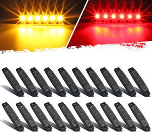Partsam 20Pcs 3.8" Thin line Led Marker Clearance Lights Amber/Red Smoked Surface Mount Waterproof Led Marker Lights for Trucks, Cab RV Marker Lights, Marine Led Utility Strip Light for Boats