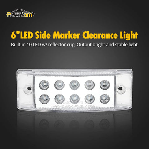 Image of Partsam 2Pcs 6 Inch LED Marker Light Rectangle 10 LED Trailer Lights Clearance Light Dual Revolution Amber Marker to Purple Auxiliary Light, Clear Lens, Sealed Waterproof