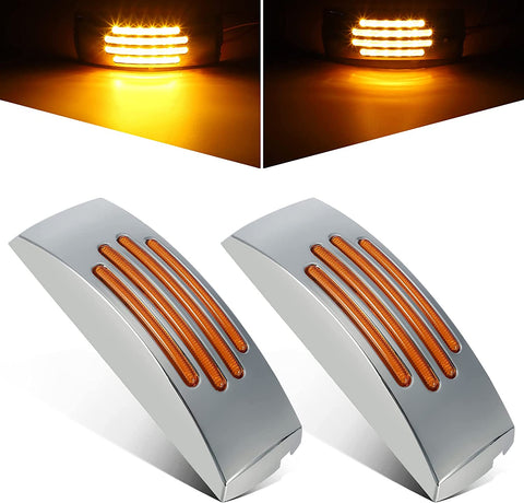 Image of Partsam 2Pcs Flat Line 6 Inch Rectangle Led Marker Clearance Lights and Turn Signal Lights 22 Diodes Amber Chrome Housing, 2x6 Rectangular Led Marker Lights Surface Mount