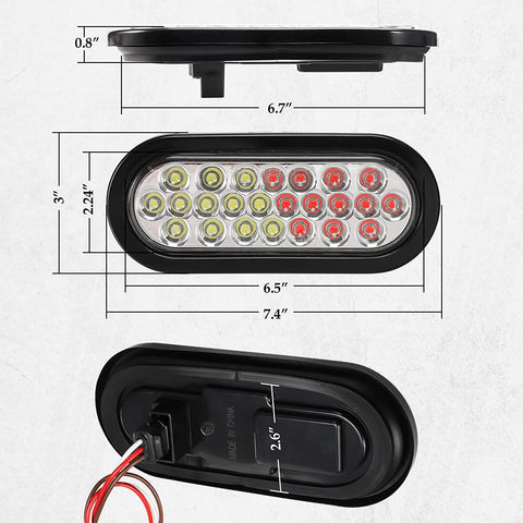 Image of Partsam 2 Pcs 6.5 Inch Oval Red/White Strobe Lights 24LED Brake Stop Lights Recessed with Quad Flash Patterns for Truck Towing Trailer Lights Rubber Grommets 3-Prong Wire Pigtails IP67 Waterproof