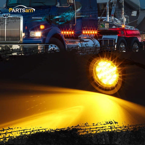 Image of Partsam 2 Pcs Clear Lens Amber LED 2.5" Round Clearance Side Marker Kits with Grommet and Wire Pigtail for Truck Trailer RV 12V