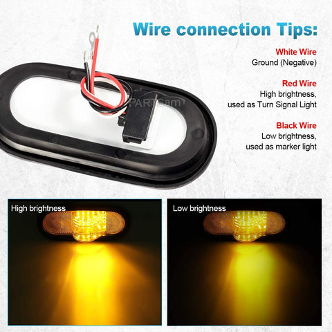 Image of Partsam 4pcs 6" Mid Turn Signal Amber Marker Light Rubber Mount 24 LED w/Reflex Lens Universal Sealed Amber LED 6" Oval Truck Semi Trailer Mid-Ship Marker and Turn Signal Lights Reflectorized