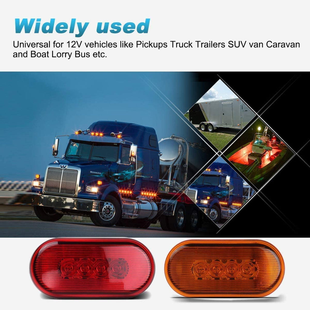 Partsam 12x 4 Inch Oblong Led Marker Lights 10 Diodes Black Base 4" Rectangular Rectangle LED Trailer Clearance and Side Marker Lights Truck Trailer RV Camper Motorhome Light Lamps 12V (5Amber+7Red)