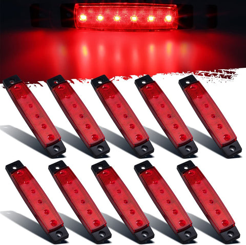 Image of Partsam 10Pcs Red 6 LED Side Marker Indicators Lights Rear Tail Light for Trailer Truck Lorry Camper RV, 3.8" Thin Clearance Thin lights, Marine Boat Utility Strip Light 12V