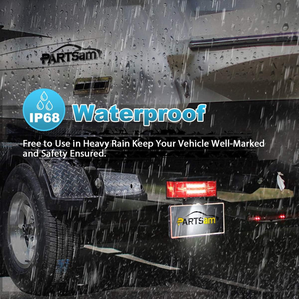 Partsam Low Profile Rectangle LED Combination Trailer Tail Lights Submersible Halo Glow for RV Marine Boat Trailer Stop Brake Tail Turn License Plate Lights 12V DC w/Reflective Stickers DOT Compliant