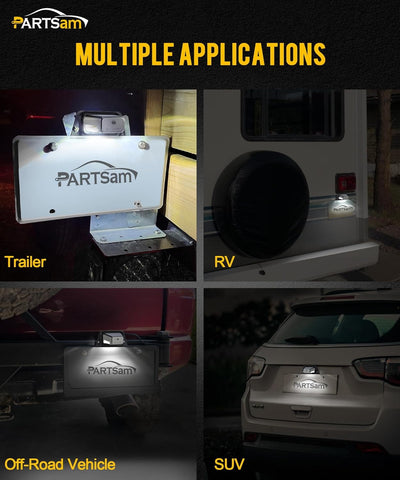 Image of Partsam LED License Plate Light Chrome Waterproof 12V DC License Tag Light with Holder Drainage Hole Steel Bracket Mount ABS Housing AS Lens for Trailer Truck Pickup UTV ATV RV Boat 12V DOT Compliant
