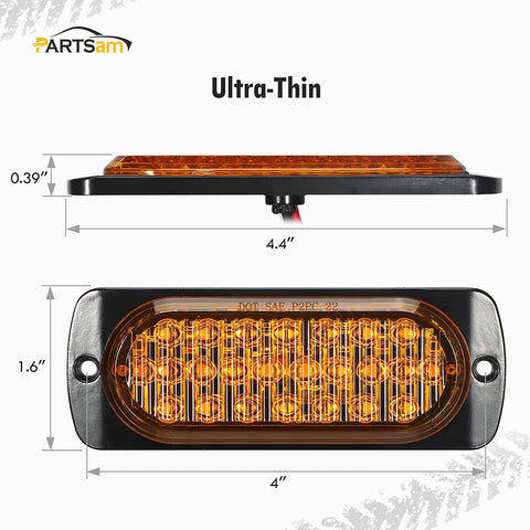 Image of Partsam 2Pcs 4.4" Amber 24 LED Turn Signal Brake Parking Side Marker Lights, IP67 Waterproof Amber Lens Aluminum Housing Surface Mount Marker Lights for Trailer Truck Tractor RV