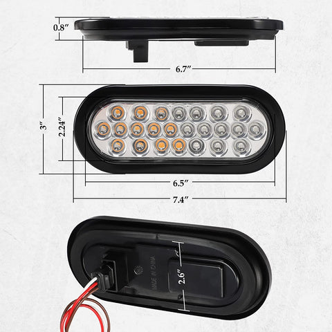 Image of Partsam 2 Pcs 6.5 Inch Oval Amber/Green Strobe Lights 24LED Recessed with With Quad Flash Patterns for Truck Towing Trailer Lights Lamps, Rubber Grommets and 3-prong Wire Pigtails Included
