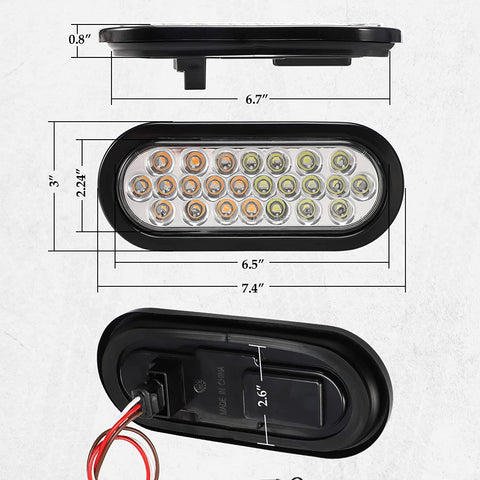 Image of Partsam 2 Pcs 6.5 Inch Oval Amber/White Strobe Lights 24LED Recessed with With Quad Flash Patterns for Truck Towing Trailer Lights Lamps, Rubber Grommets and 3-prong Wire Pigtails Included, 10V-30V
