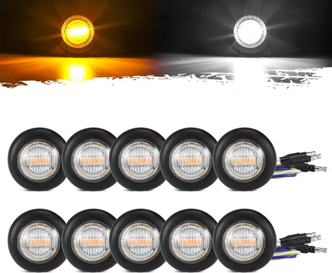 Image of Partsam 10Pcs Dual Color 3/4" Round LED Marker Light Amber to White Auxiliary Light Side Marker Clearance Light Turn Signal Running Lights with Bullet Plug for Trailer Truck Pickup Camper RV