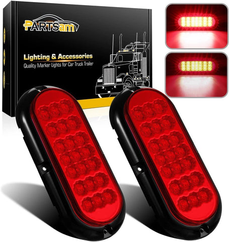 Image of Partsam 2Pcs Oval 6-1/2" Red Led Trailer Tail Lights 21LED Surface Mount LED Brake Stop Turn Tail Light Trailer Truck RV Sealed Faceted Trailer Taillights w Red Reflector Flange Mount